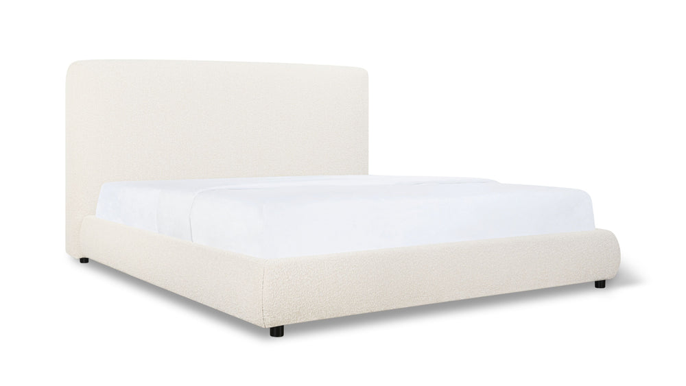 Cama Dream con almacenamiento y cabecera alta, Queen, bouclé crema