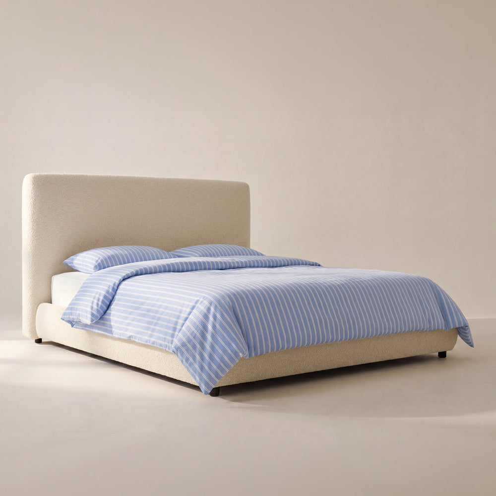 Cama Dream con almacenamiento y cabecera alta, Queen, bouclé crema