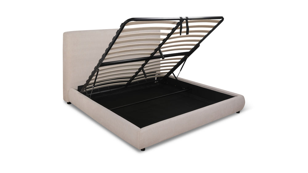 Cama Dream con almacenamiento y cabecera alta, King, color latte