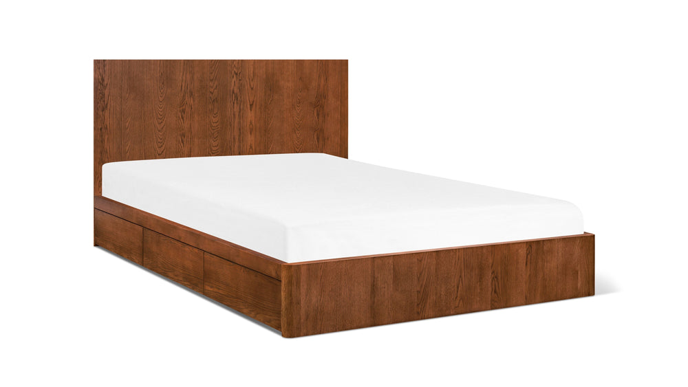 Cama con almacenamiento Form, Queen, nogal teñido