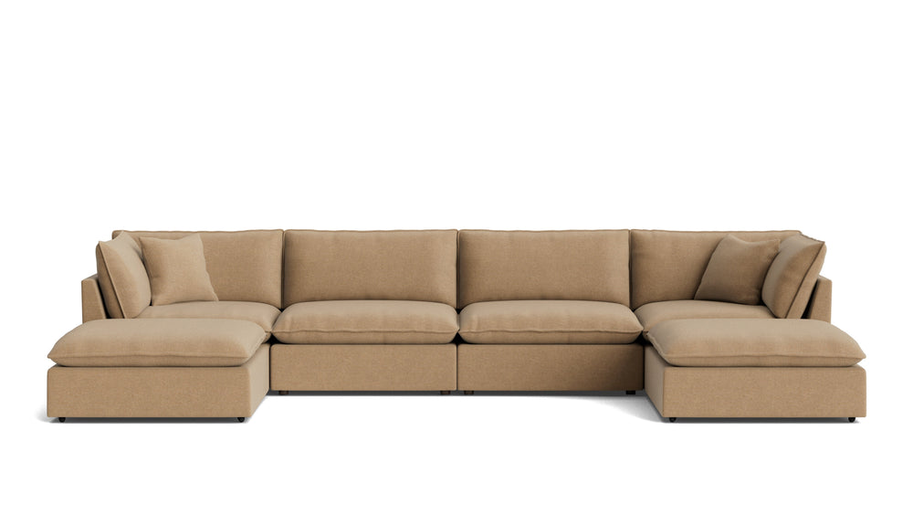 Seccional modular en forma de U Chill Time de 6 piezas, color avellana