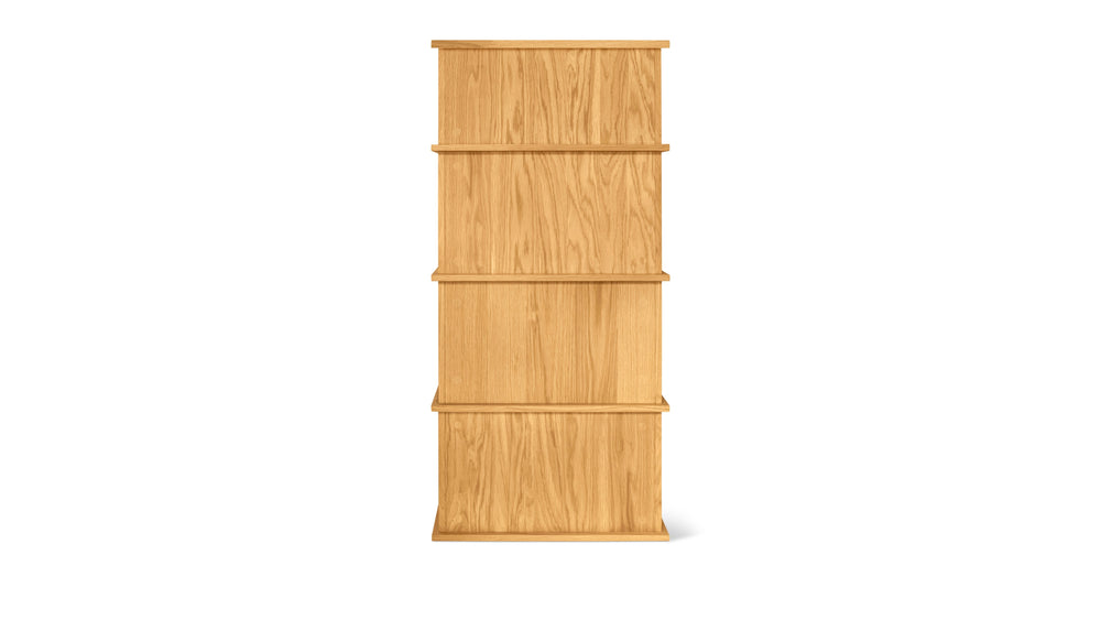 Keep Stacking Storage System — conjunto de 4 piezas altas, con módulos abiertos y cerrados, en roble blanco