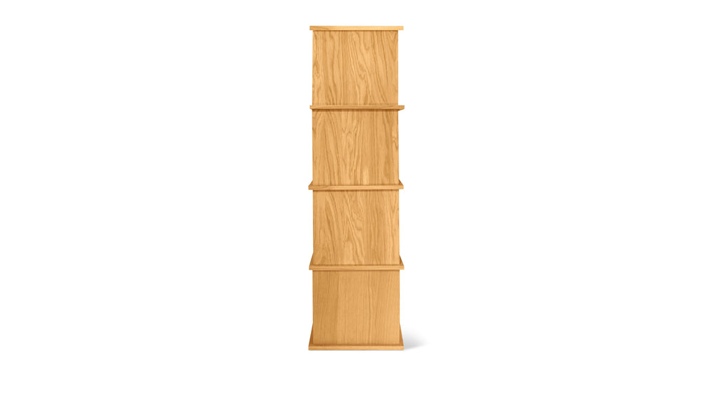 Keep Stacking Storage System — conjunto de 4 piezas altas, con módulos abiertos y cerrados, en roble blanco