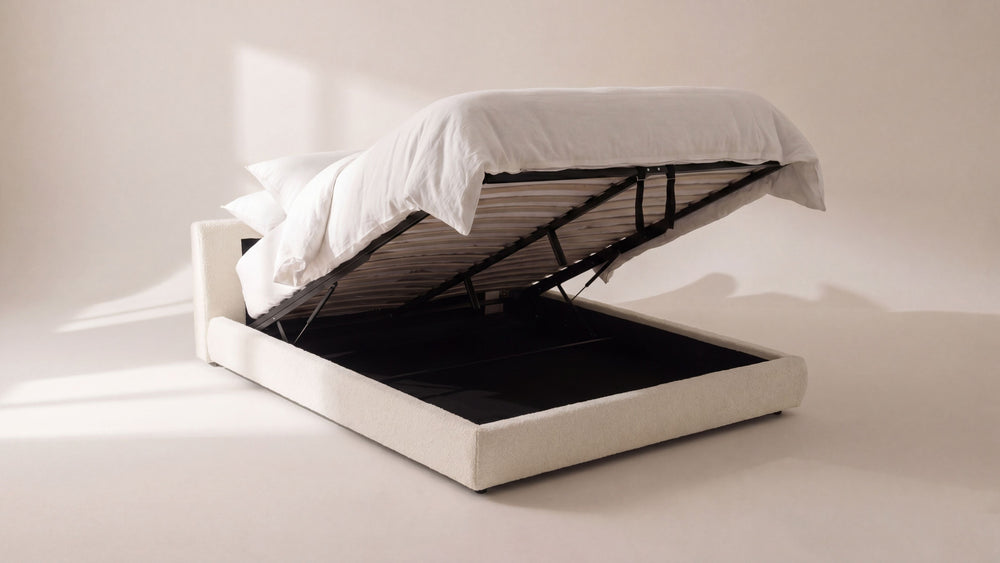 Cama Cloud con almacenamiento, King, bouclé crema