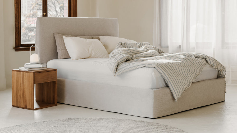 Cama Wave con almacenamiento, tamaño Queen, color latte