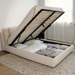 Cama Cloud con almacenamiento, Queen, bouclé crema