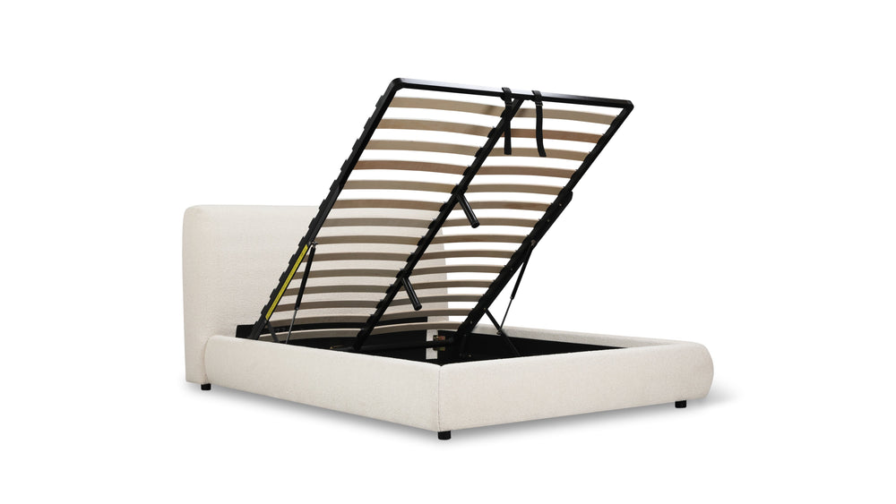 Cama con almacenamiento Dream, matrimonial, bouclé crema