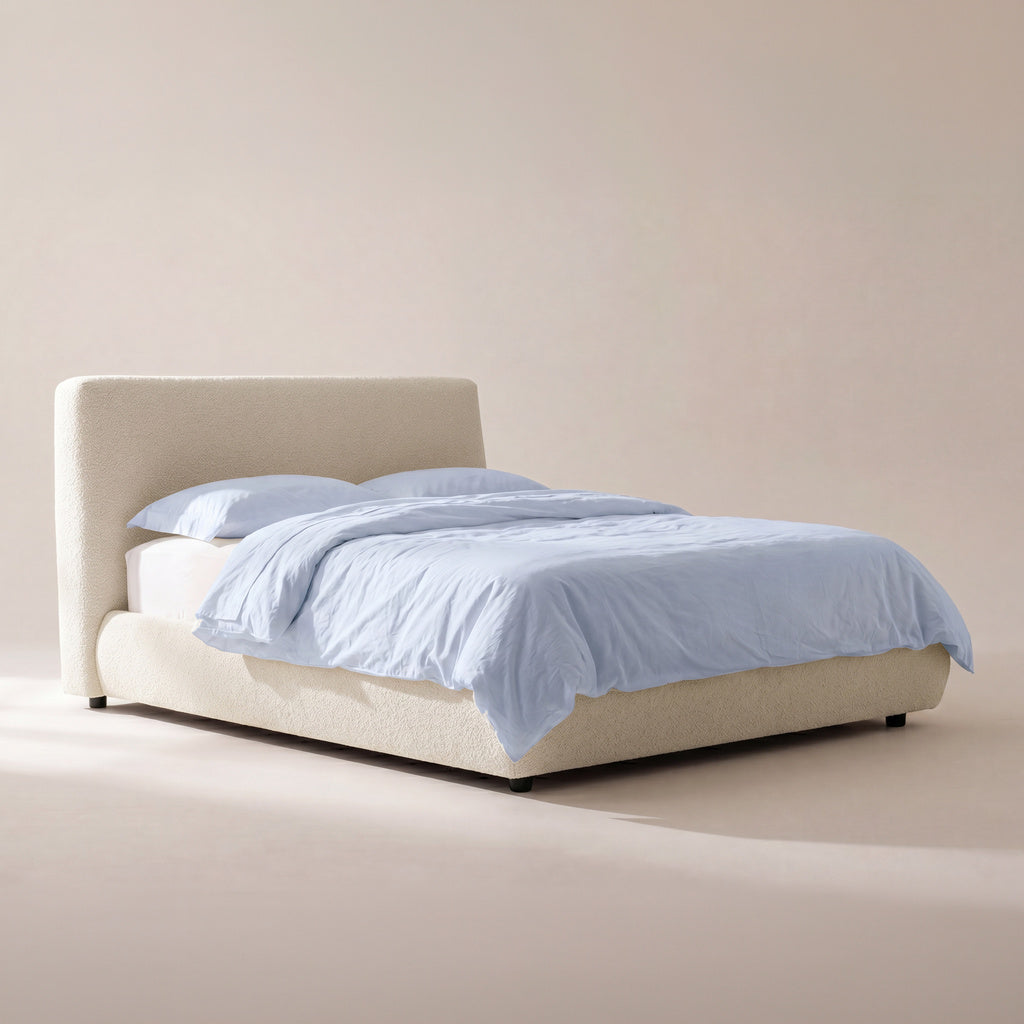 Cama con almacenamiento Dream, matrimonial, bouclé crema