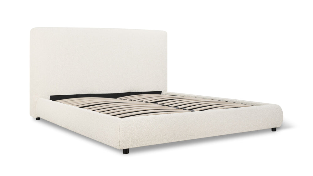 Cama Dream con almacenamiento y cabecera alta, Queen, bouclé crema