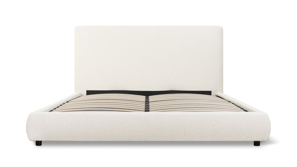Cama Dream con almacenamiento y cabecera alta, Queen, bouclé crema