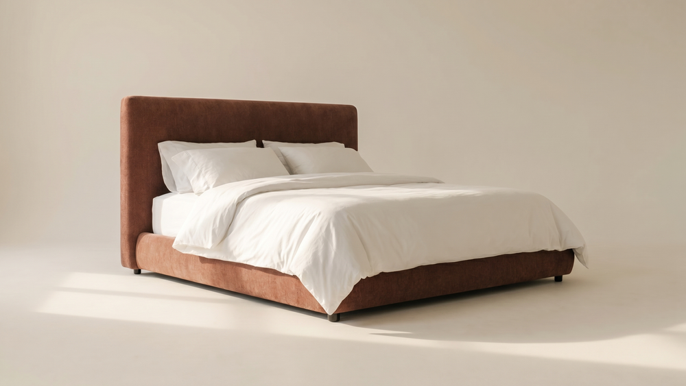 Cama Dream con almacenamiento y cabecera alta, Queen, caramelo