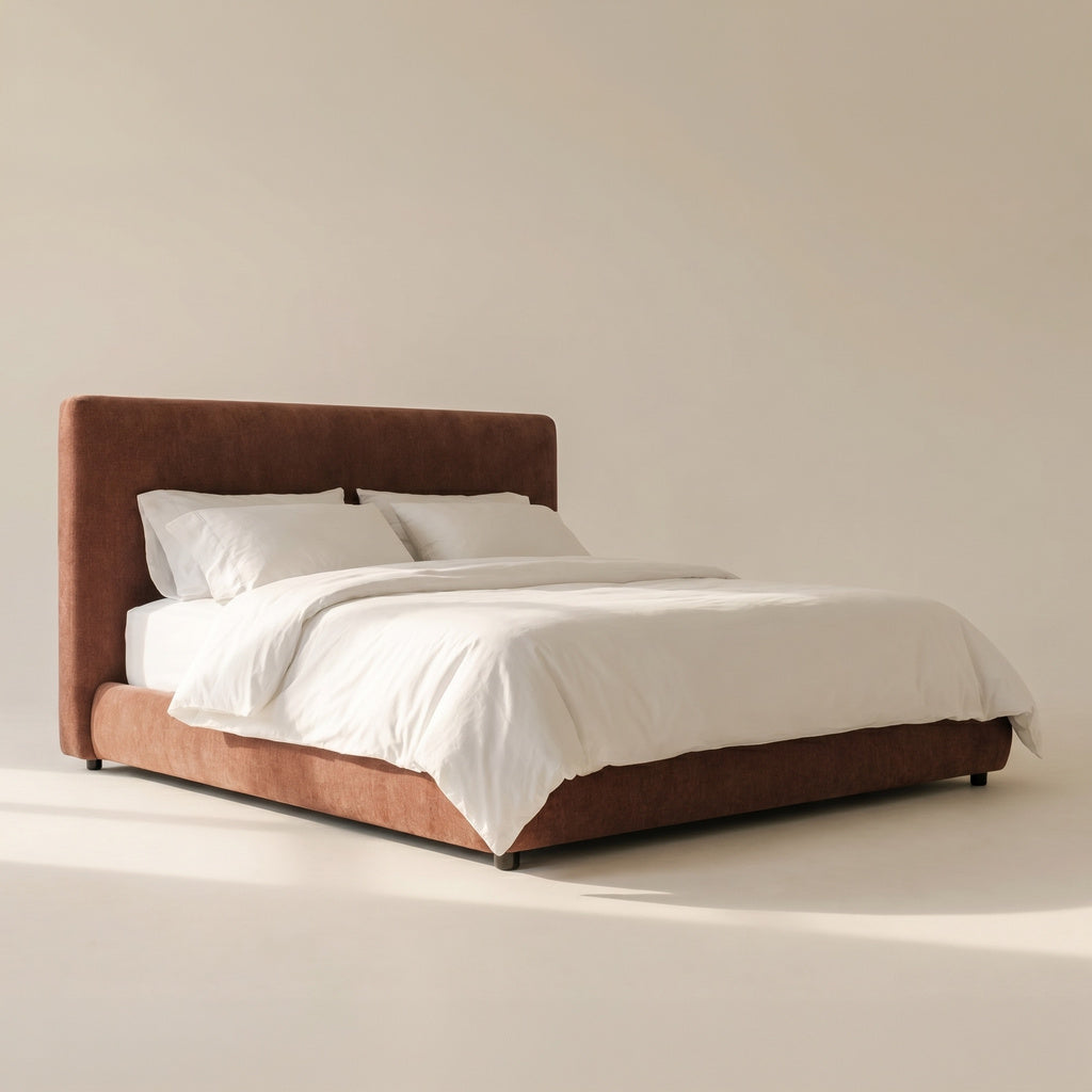Cama Dream con almacenamiento y cabecera alta, Queen, caramelo