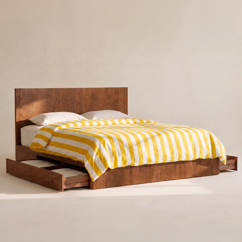 Cama con almacenamiento Form, Queen, nogal teñido