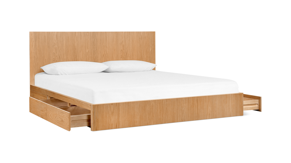 Cama con almacenamiento Form, King, roble blanco