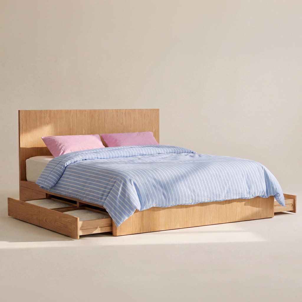 Cama con almacenamiento Form, King, roble blanco
