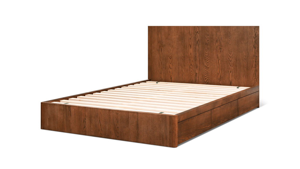 Cama con almacenamiento Form, King, nogal teñido