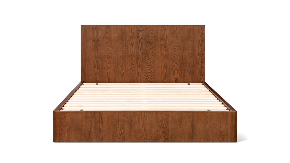 Cama con almacenamiento Form, King, nogal teñido