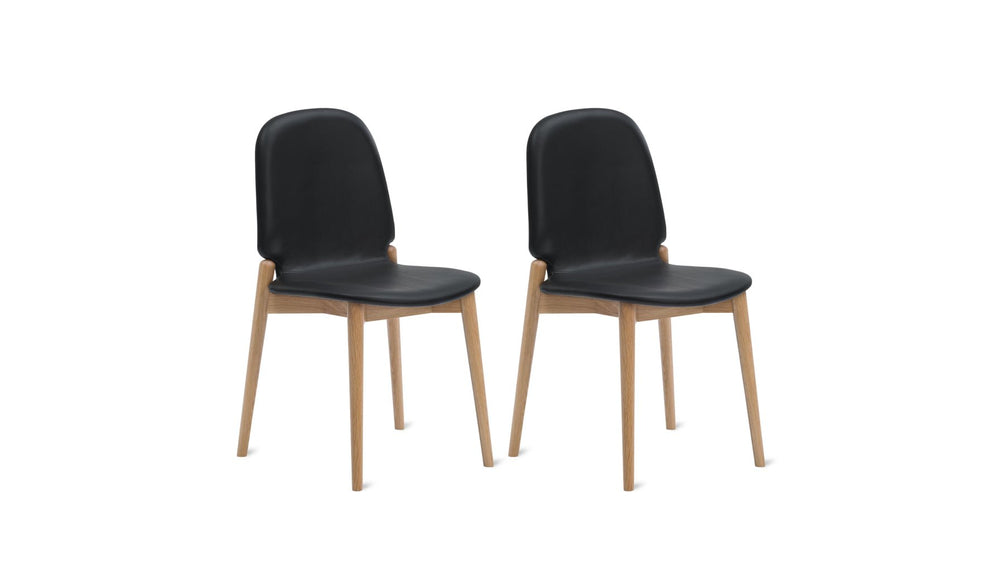 Silla de comedor Dine In (juego de dos), roble/cuero negro