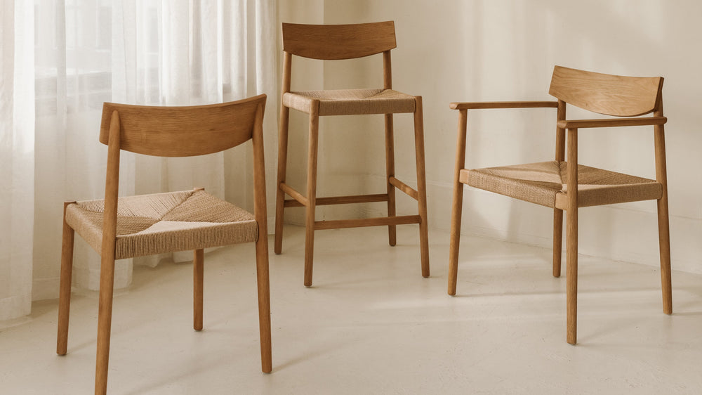 Banqueta de mostrador Dinner Guest, roble blanco / asiento de papercord natural