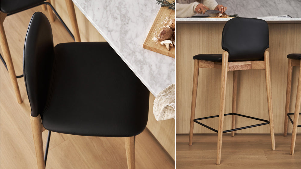 Taburete de mostrador Dine In, roble/piel negra