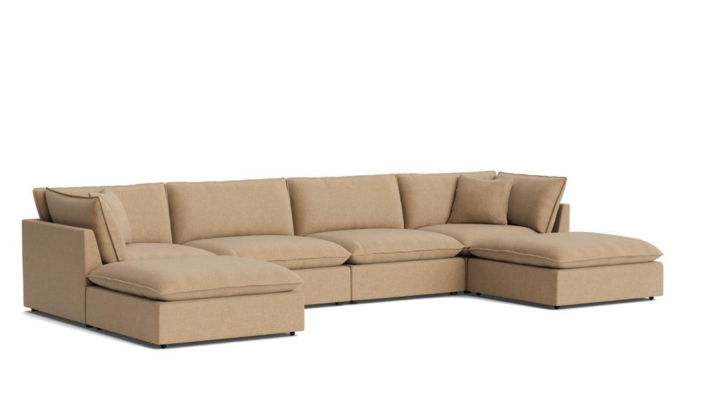 Seccional modular en forma de U Chill Time de 6 piezas, color avellana