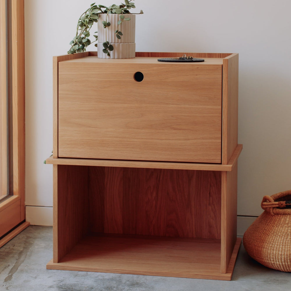 Keep Stacking Storage System, conjunto de 2 piezas (una abierta y una cerrada), roble blanco