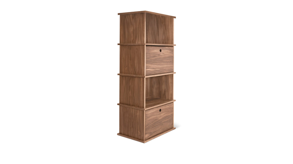 Keep Stacking Storage System — conjunto alto de 4 piezas, abierto y cerrado, nogal