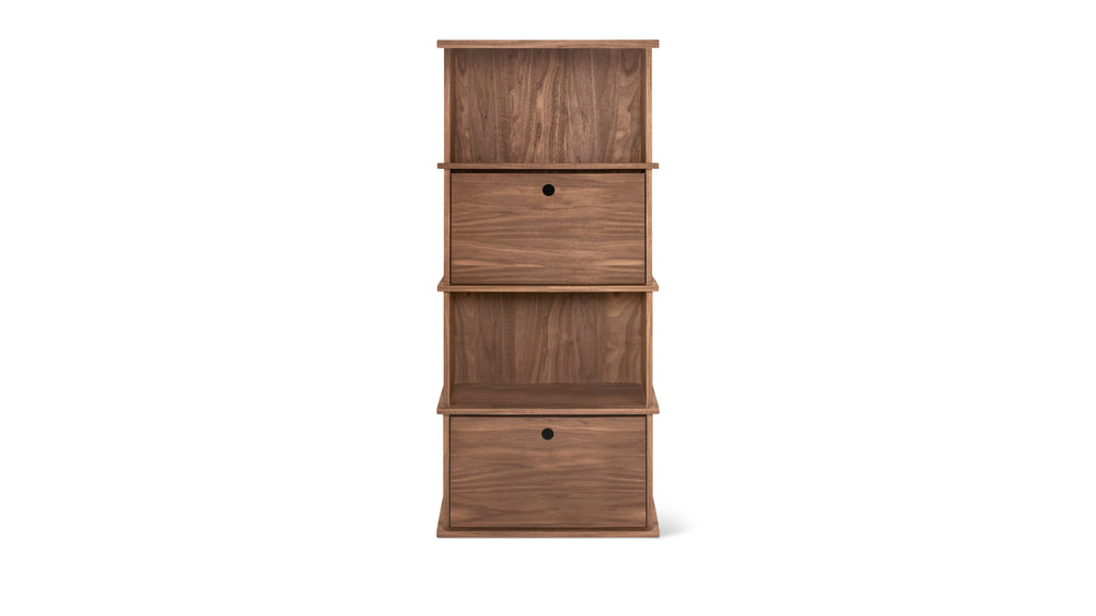 Keep Stacking Storage System — conjunto alto de 4 piezas, abierto y cerrado, nogal