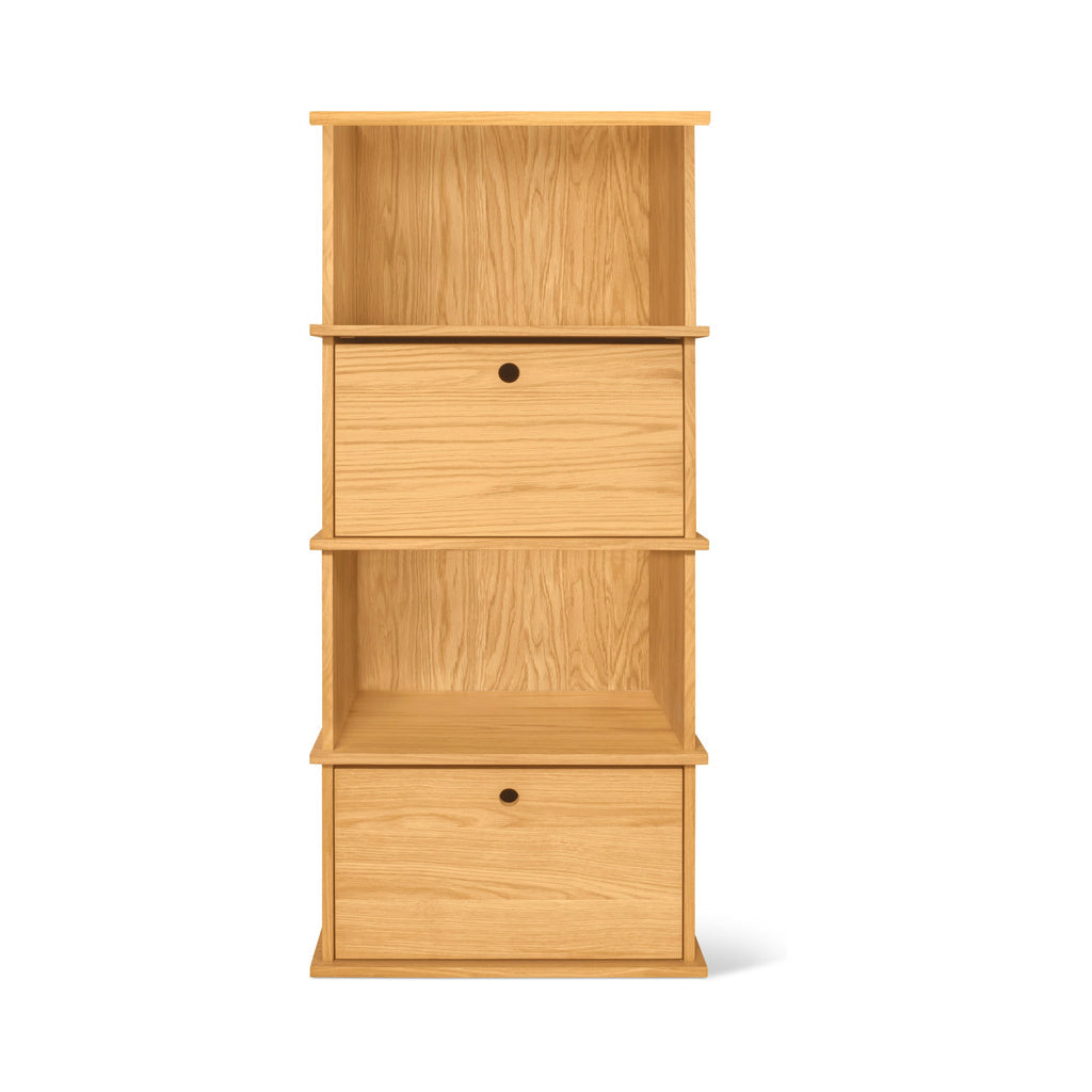 Keep Stacking Storage System — conjunto de 4 piezas altas, con módulos abiertos y cerrados, en roble blanco