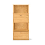 Keep Stacking Storage System — conjunto de 4 piezas altas, con módulos abiertos y cerrados, en roble blanco