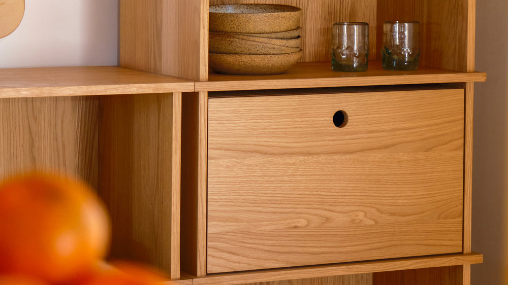 Keep Stacking Storage System, de 4 piezas, abiertas y cerradas, roble blanco