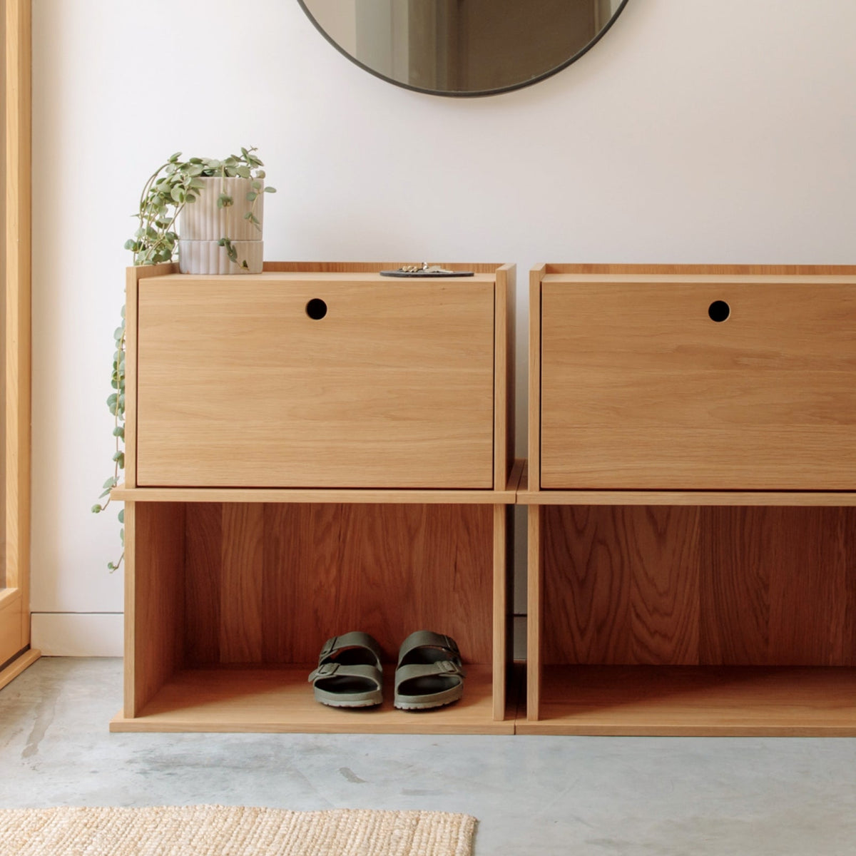 Keep Stacking Storage System, de 4 piezas, abiertas y cerradas, roble blanco