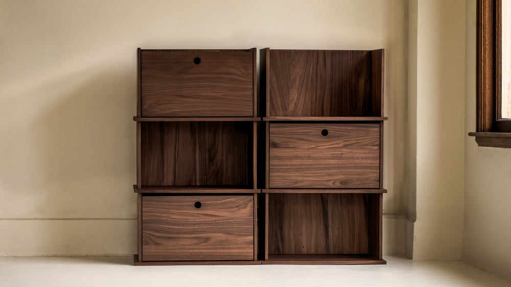 Keep Stacking Storage System, 6 piezas, abiertas y cerradas, nogal