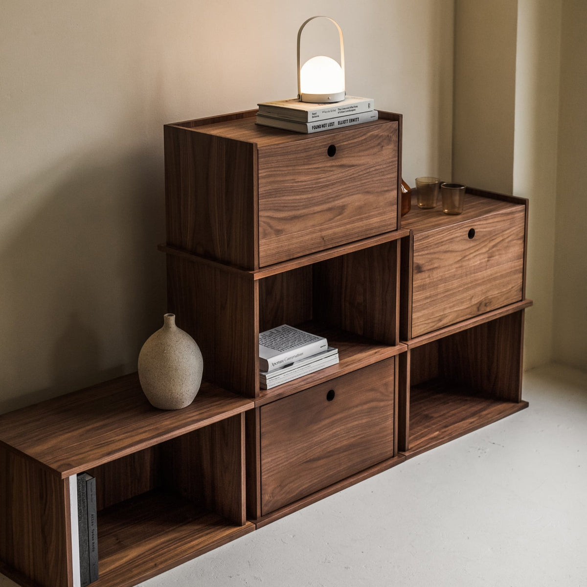 Keep Stacking Storage System, 6 piezas, abiertas y cerradas, nogal